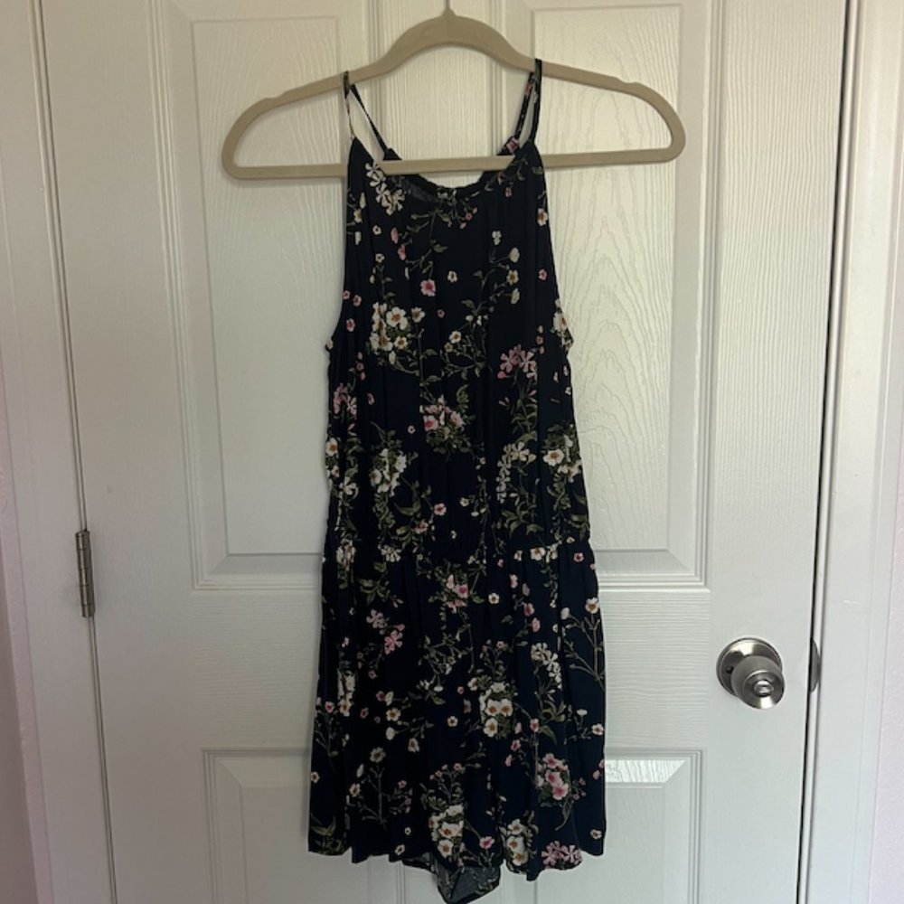 Navy Blue Floral Keyhole Back Romper